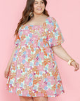 Lea Puff Sleeve Square Neck Plus Babydoll Dress
