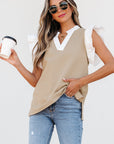 Serena Contrast V Neck Ruffled Textured Knit Top