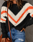 Haisley Chevron Striped Drop Shoulder Sweater