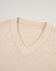 Solid Eyelet V-Neck Drop Shoulder Sweater