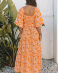 Eileen Floral V Neck Wide Sleeve Maxi Dress