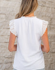 Amani Embroidered Ruffle Trim Textured Blouse