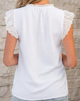 Embroidered Eyelet Ruffle Trim Blouse