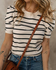 Stripe Ruched Bubble Sleeve Top
