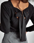 Black Metallic Bowknot Top