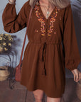 Liliana Floral Embroidered Tassel Tie Mini Dress