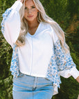 Floral Patchwork Batwing Sleeve V-Neck Blouse