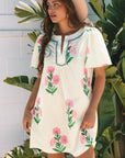 Floral Split Neck Mini Dress