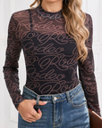 Western Rodeo Mesh Mock Neck Top