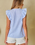 Ariya Stripe Geo Pattern Embroidered Tassel Flutter Blouse