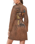 Them Cowboys Western Women's Long Sleeve Belted Satin Feel Dressing Lounge Robe