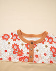 Floral Plaid Patchwork Long Sleeve Henley Top