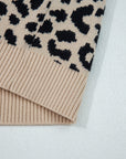 Leopard Drop Shoulder Chunky Cardigan Sweater