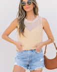 Milena Mesh Patchwork Crew Neck Tank Top