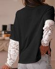 Lace Insert Long Sleeve Drop Shoulder Tee