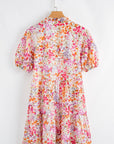 Floral Frilled V-Neck Puff Sleeve Dress