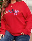 Plus Size Christmas Merry Tinsel Drop Shoulder Sweater