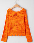 Solid Open Crochet Scallop Edge Sweater