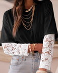 Lace Insert Long Sleeve Drop Shoulder Tee