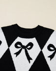 Bow Colorblock Rhombus Drop Shoulder Sweater