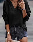 Collins V Neck Ribbed Drop Shoulder Hooded Sweater