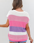 Stripe Colorblock V-Neck Sweater T-Shirt