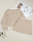 Colorblock Raw Edge Pullover and Drawstring Skirt Set