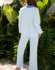 Stripe Collared Top and Drawstring Pants Set