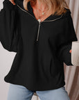 Kate Fleece Lined Half Zipper Kangaroo Pockets Loose Hoodie
