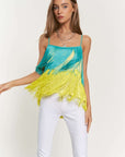 Fringe Overlay Cross Straps Party Cami Top