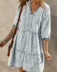 Zaylee Acid Wash Retro Half Sleeve Flared Denim Dress