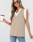 Serena Contrast V Neck Ruffled Textured Knit Top