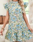Floral Pleated Ruffle Sleeve Dress