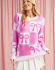 Pink Sweet Bow Two Tone Checkered Sweater