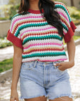 Stripe Ruffle Short Sleeve Sweater