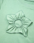 Grass Green Flower Applique Mineral Wash Plus Size Top