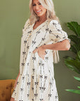 Logan Bowknot Bubble Sleeve V Neck Dress