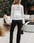 Solid Lace Crochet Bell Sleeve Blouse