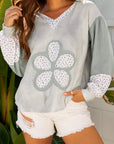 Floral Patchwork Waffle Textured V-Neck Hooded Top