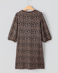 Leopard Bubble Sleeve Shift Mini Dress
