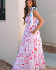 Floral Knotted Shoulder Smocked Maxi Dress