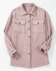 Solid Corduroy Button-Up Pocketed Shacket