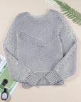 Stripe Ribbed Knit Boat Neck Sweater