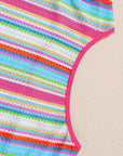 Kenna Stripe Rainbow Eyelet Knit Button Decor Tank Top