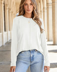 Solid Reverse Seam Crewneck Long Sleeve Top