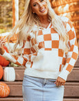 Lila Checkered Kangaroo Pocket Hooded Sweater