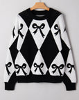 Bow Colorblock Rhombus Drop Shoulder Sweater