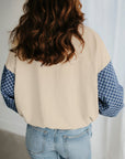 Checker Patchwork Kangaroo Pocket Half-Zip Hoodie