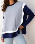 Stripe Colorblock Patchwork Dolman Sleeve Sweater