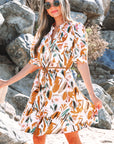 Christina Puff Sleeve Button Up Braided Belt Mini Dress